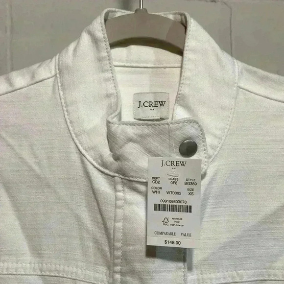 J. Crew Women's Utility Drawcord Jacket XSMALL White Full Zip/Snap Long Sleeve - Picture 3 of 11